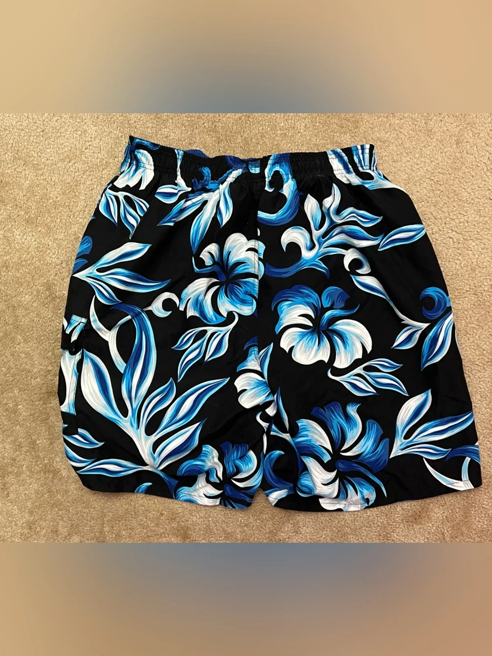 Speedo Men's Large Blue & Black Tropical Floral Swim Trunks Board Shorts⁠